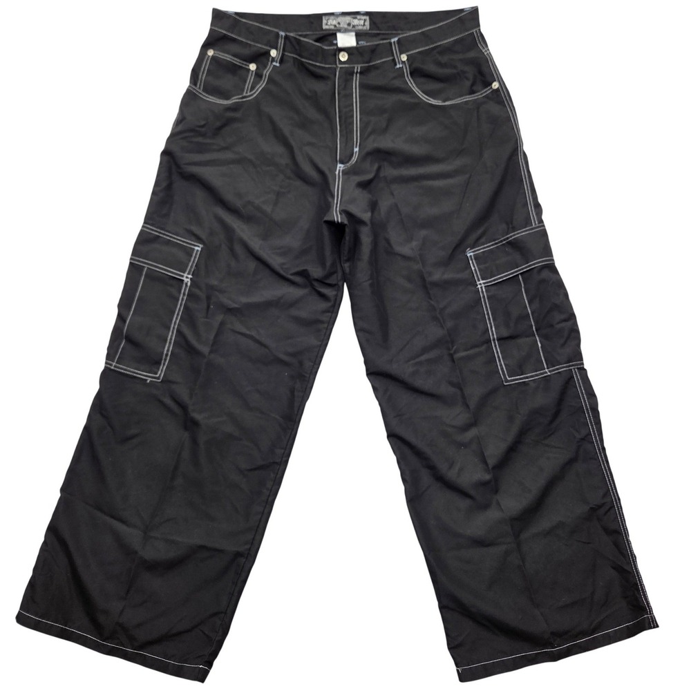 Kikwear Baggy Wide Leg Cargo Pants Black Contrast Stitch‎ Boombox Y2K Mens 40x31